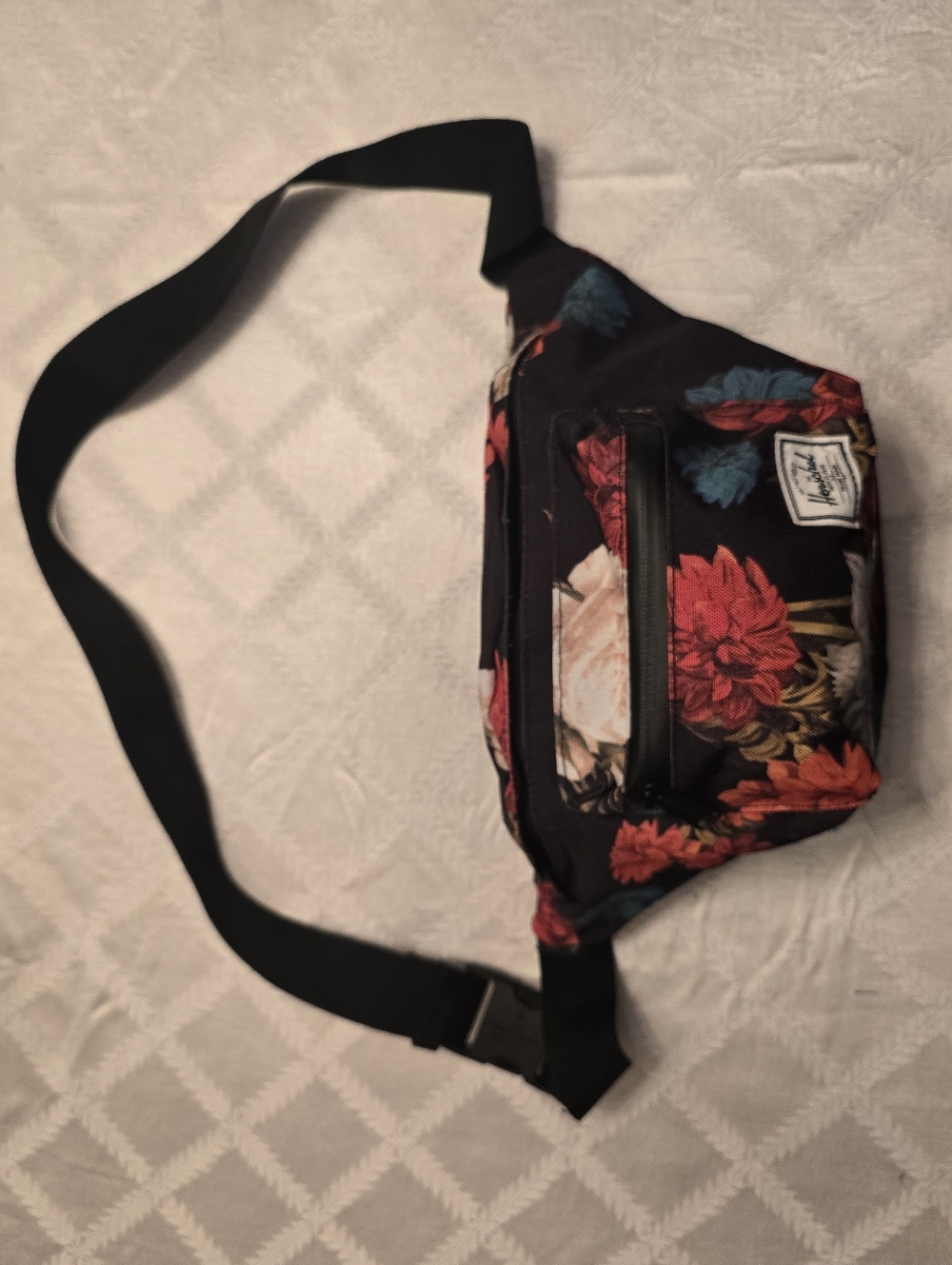 Floral Print Black Waist Bag - Herschel Style Travel Belt Bag
